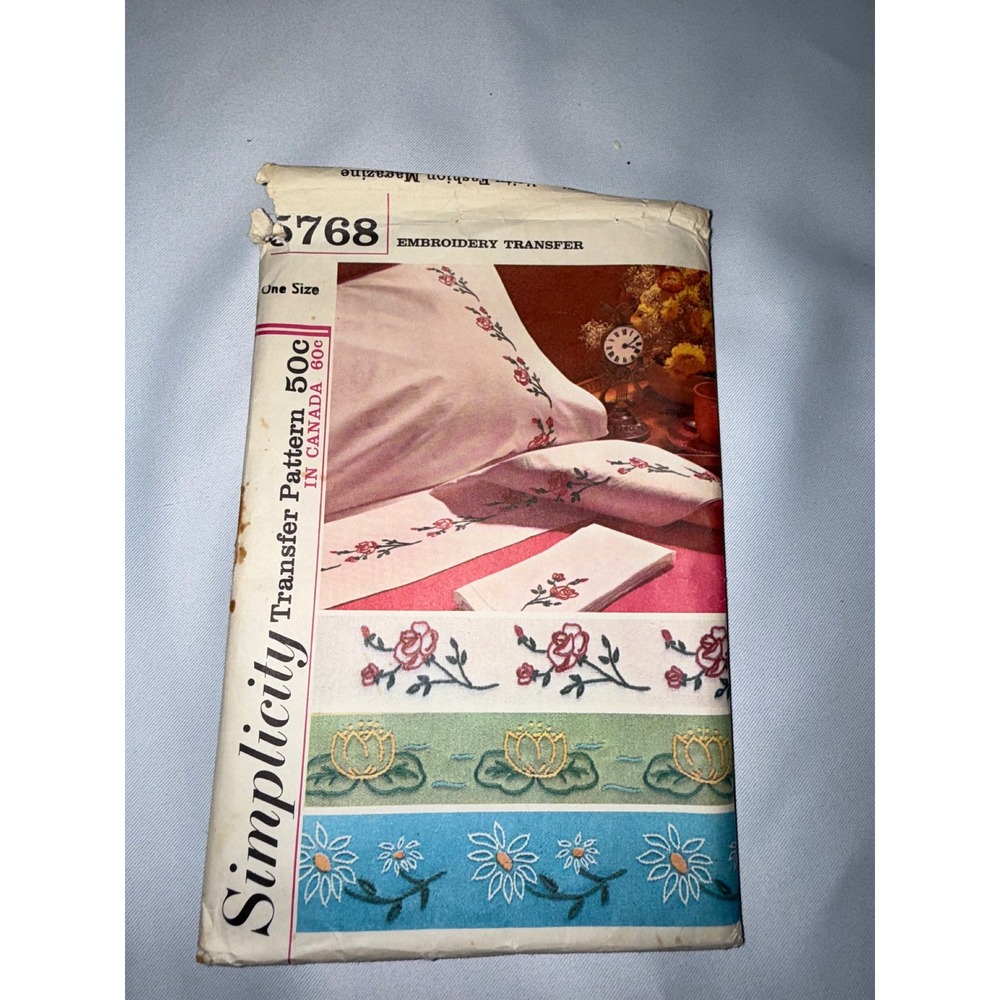 Vintage Simplicity 5768 Embroidery Transfer Pattern Floral Rose Daisy Waterlily